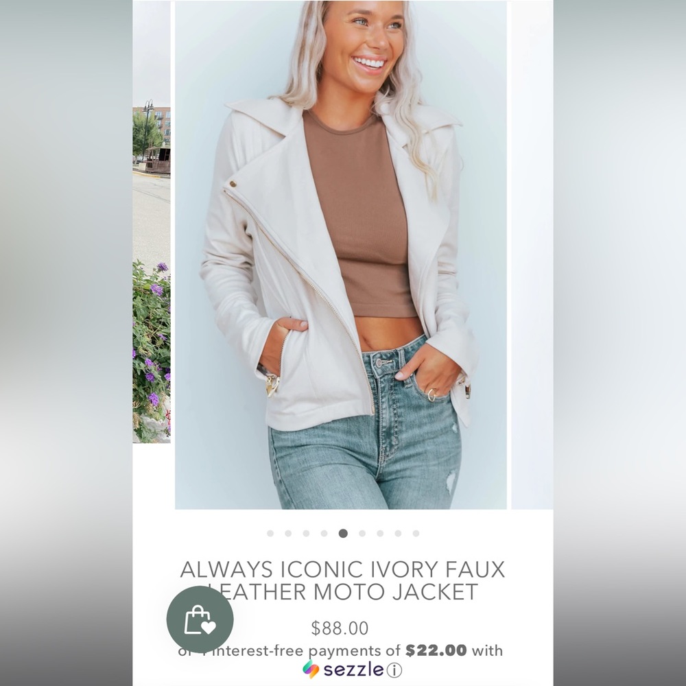 Cream faux-leather moto jacket. Brand new. Stretchy! Gold details!